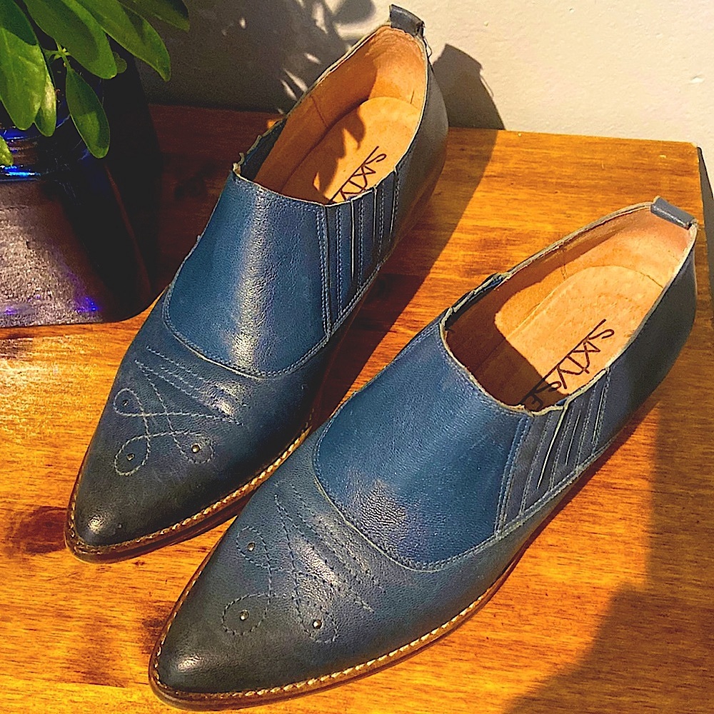 Anthro Sixty Seven Blue Leather Ankle Bootie